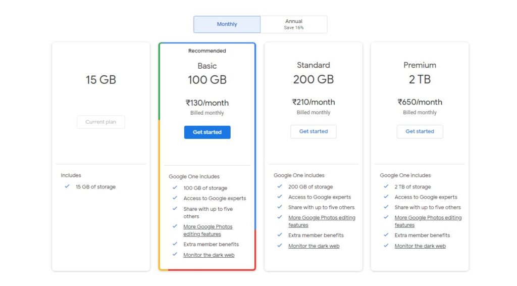 Google One Plans